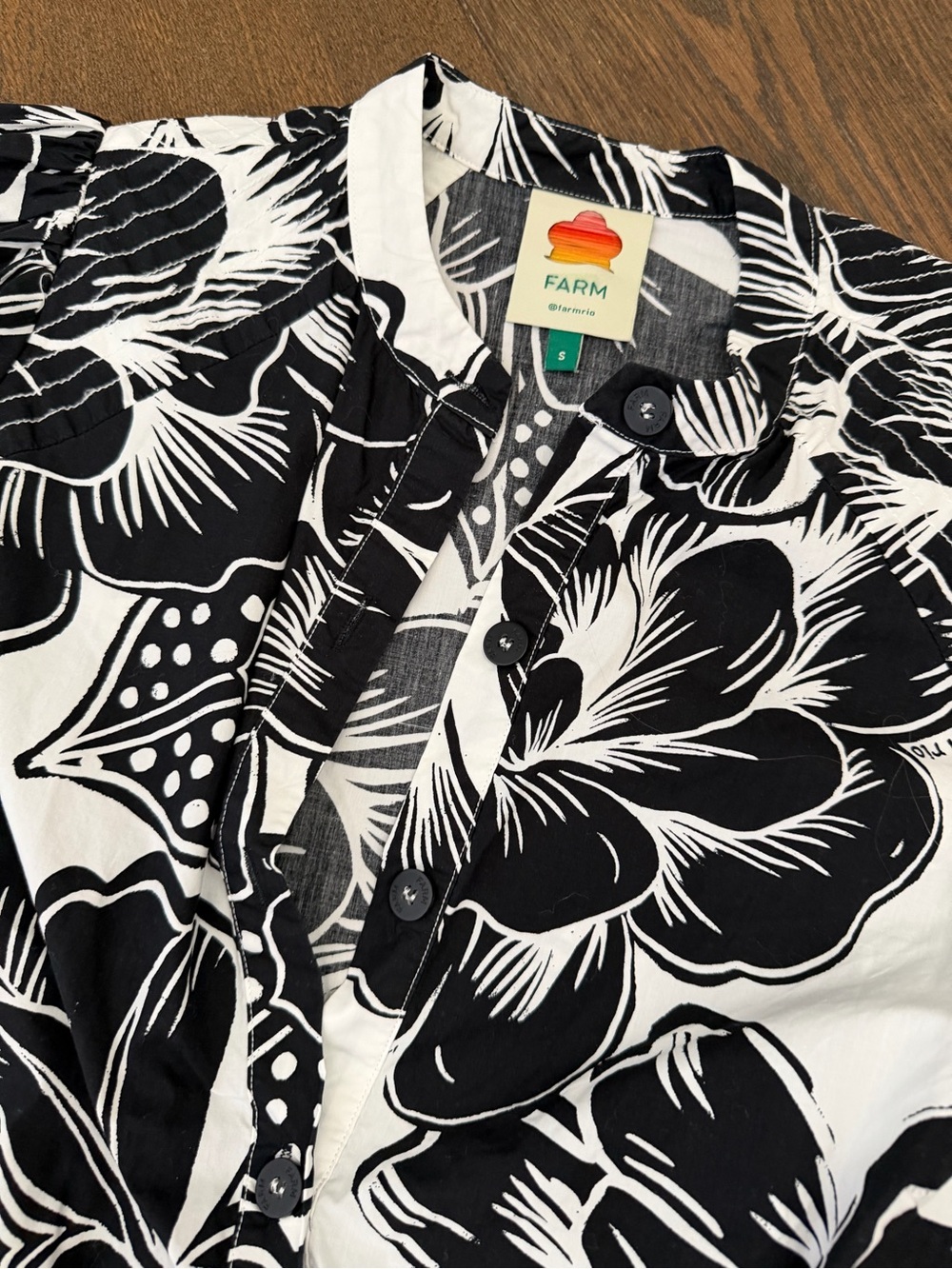 Farm Rio Women’s Floral Black and White Print Dress Sz S - Picture 4 of 8